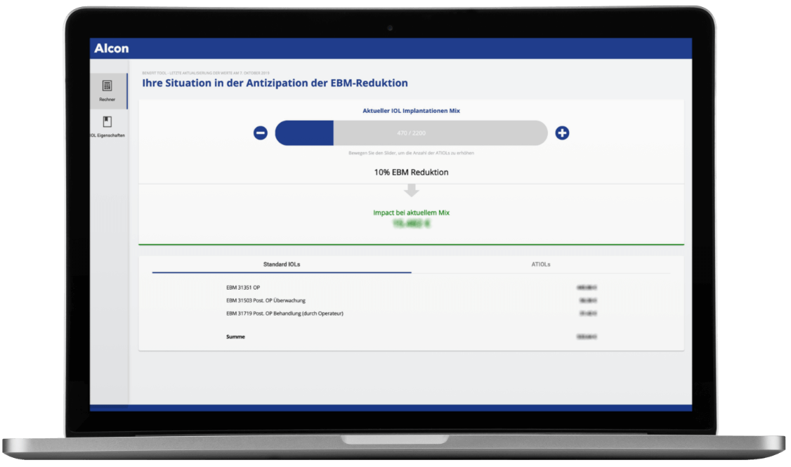 Alcon Benefit Tool - Desktop Ansicht