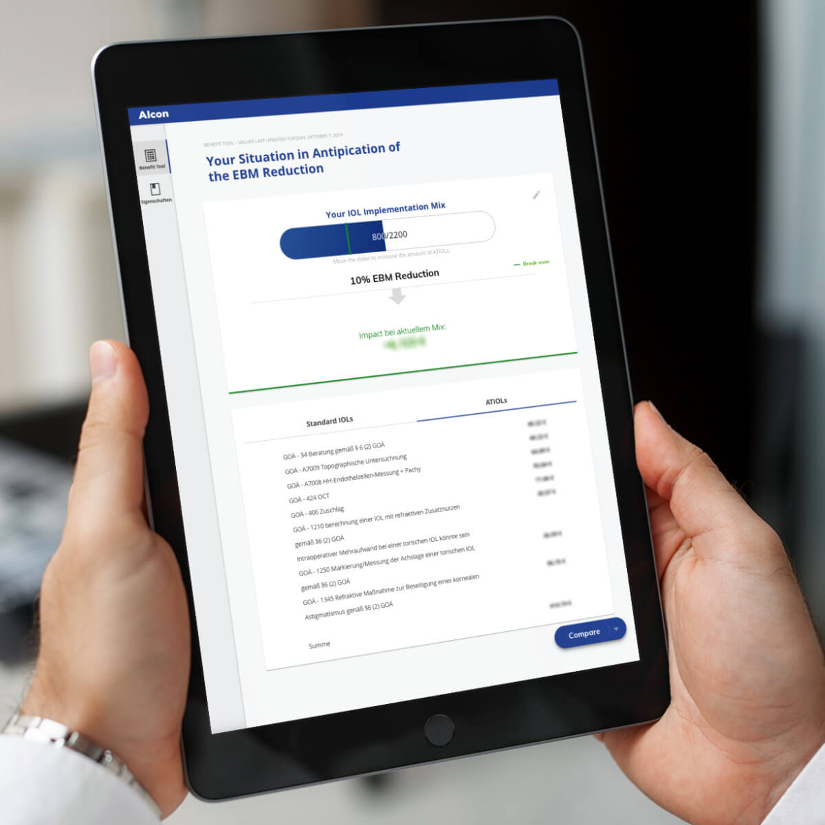 Alcon Benefit Tool - iPad Ansicht