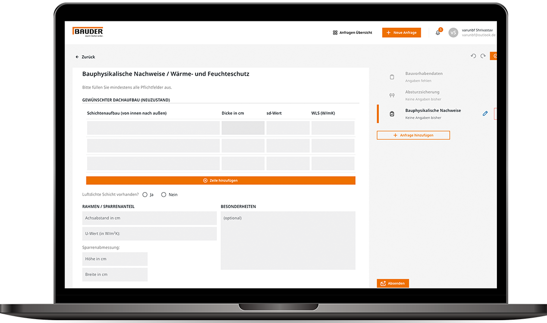 Bauder Service Requests - Formular-Ansicht